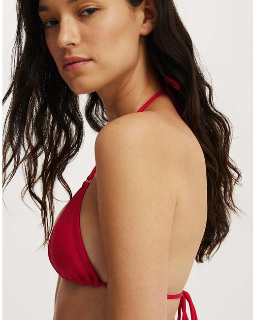 Cotton On Red Micro String Triangle Bikini Top