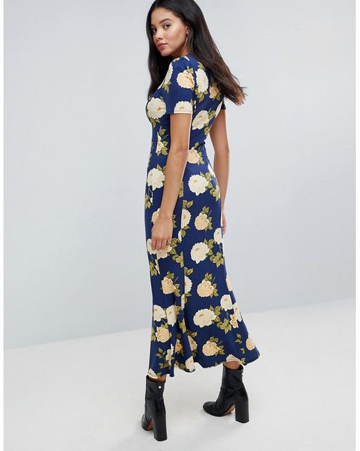 v neck decorative buttons floral printed maxi dress v neck decorative buttons floral printed maxi dress