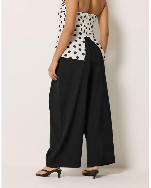 PixieGirl Black Petite Pleated Wide Leg Trousers