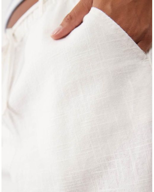 ASOS White Asos Design Petite Linen Look Pull On Trousers