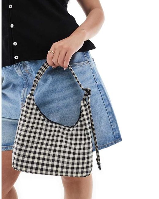Baggu Blue Gingham Mini Nylon Shoulder Bag