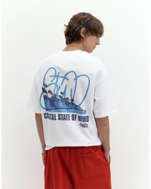 Pull&Bear White Stwd Beach Graphic T-Shirt for men