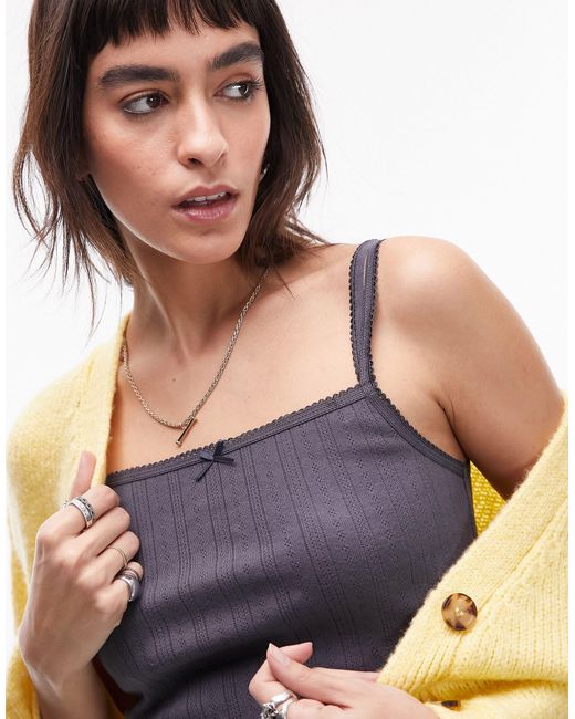 TOPSHOP Brown Square Neck Lace Pointelle Cami
