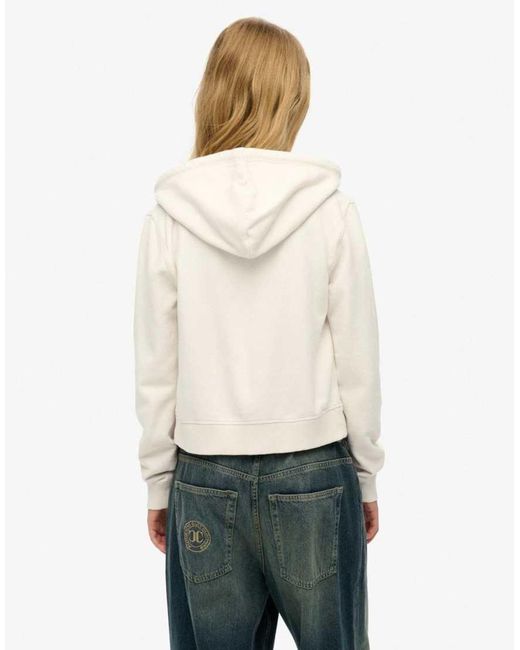 Superdry White Athletic Essentials Relaxed Cropped Zip Hoodie