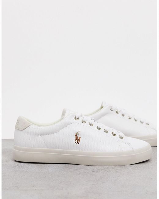 Polo Ralph Lauren White Longwood Leather Trainer Polo Player Logo for men