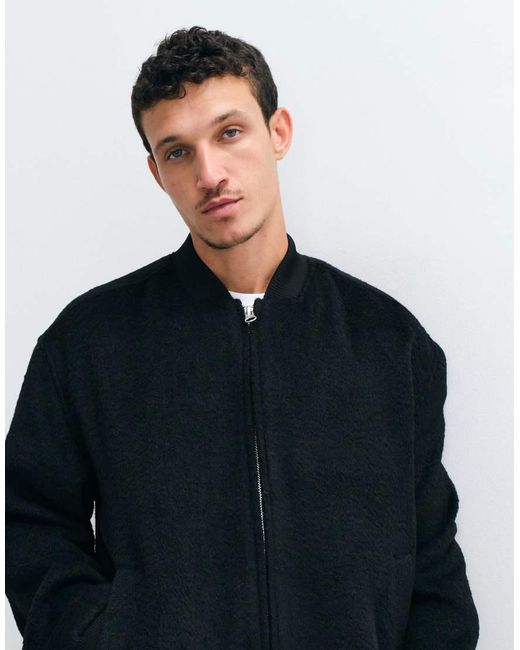 ASOS Blue Oversized Wool Look Bomber Jacket for men