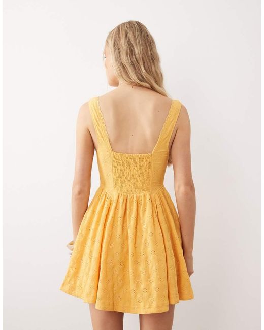 Free People Yellow V Neck Corset Style Mini Dress