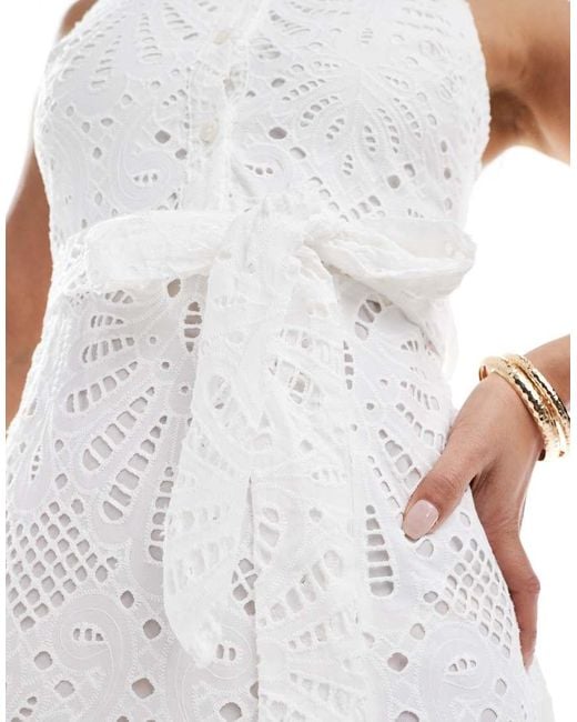 New Look White Premium Broderie Midi Belted Dress