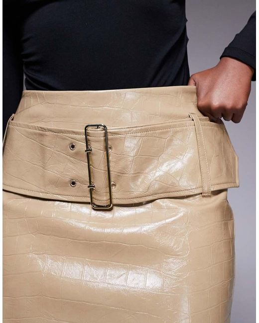 River Island Natural Faux Leather Pocket Detail Mini Skirt