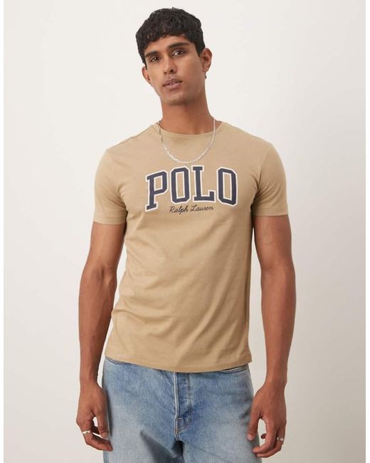 T-Shirt Color Cuoio Con Scritta Del Logo Stile College di Polo Ralph Lauren in Blue da Uomo