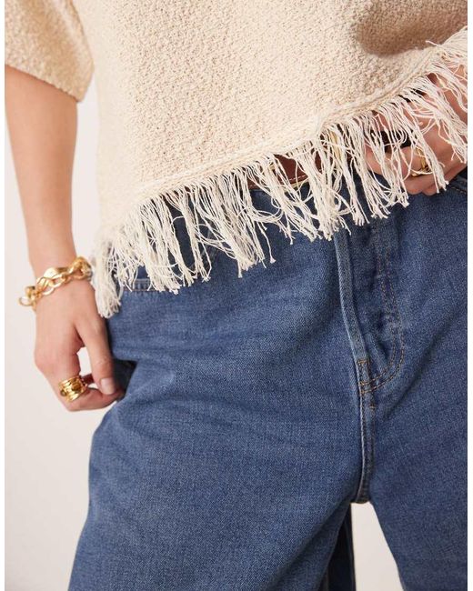 ASOS Premium T-Shirt Met Textuur En Franjes Aan De Zoom in het Blue