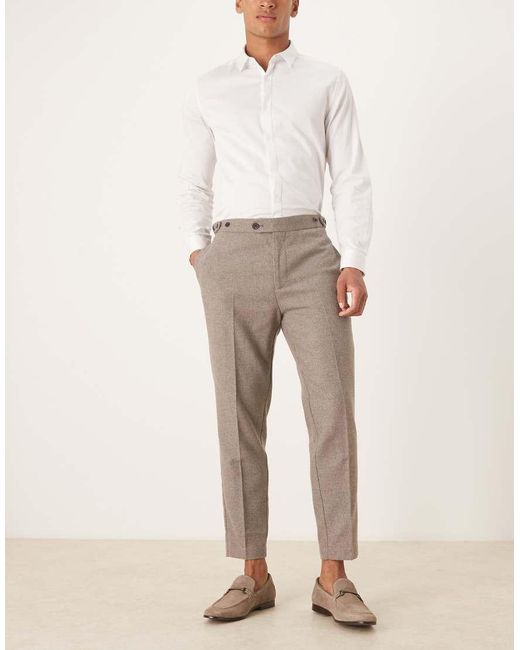 ASOS Natural Smart Tapered Wool Blend Trousers for men