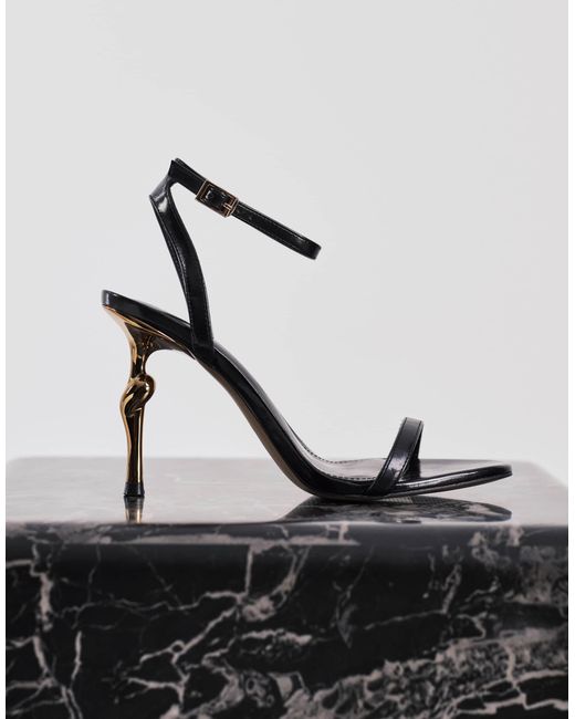 JW PEI Black Alivia Heeled Sandals With Gold Metal Heel