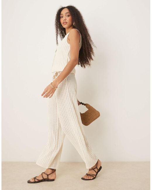 ASOS Natural Semi Sheer Co-ord Textured Crochet Wide Leg Trouser