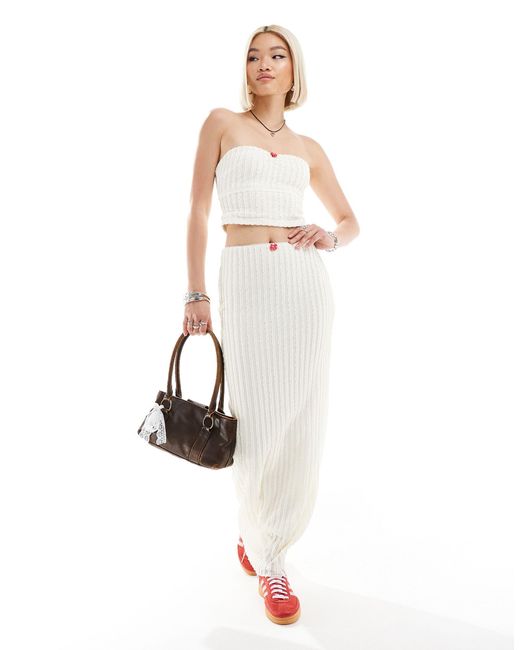 Daisy Street White Textured Maxi Skirt With Rosette Detail Co-ord