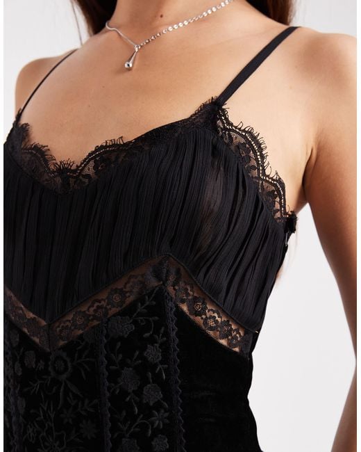 Miss Selfridge White Velvet And Lace Cami Maxi Dress