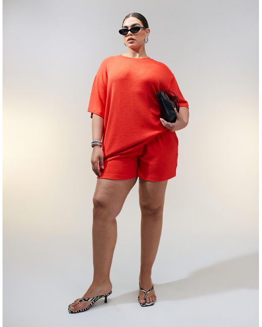 ASOS Red Asos Design Curve Textu Knit Shorts