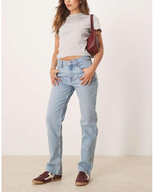 Abercrombie & Fitch Blue Ultra High Rise Raw Hem Ankle Straight Jeans