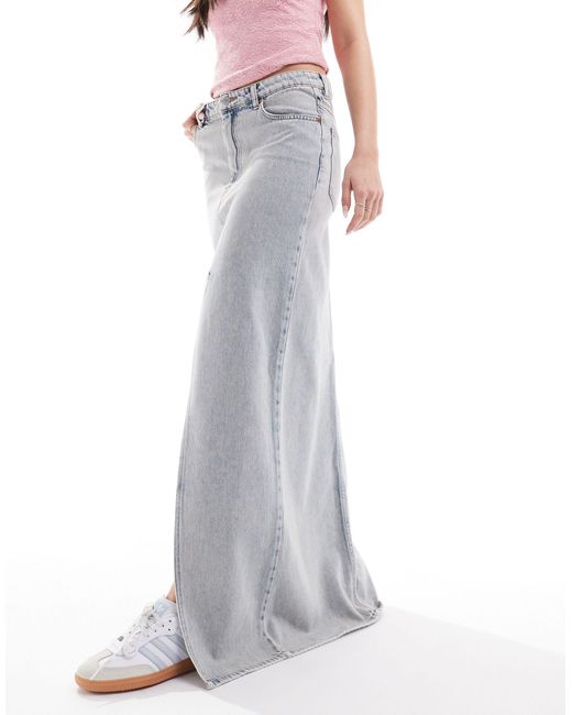 Monki Gray Midaxi Denim Skirt With Front Split