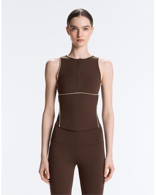 Oysho Brown Comfortlux Piping Sleeveless Tank Top