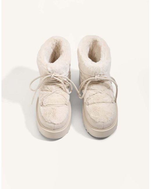 Oysho Natural Faux-fur And Split-leather Lace-up Boots