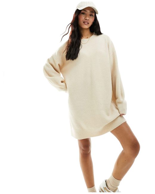 ASOS Natural Knitted Crew Neck Mini Dress