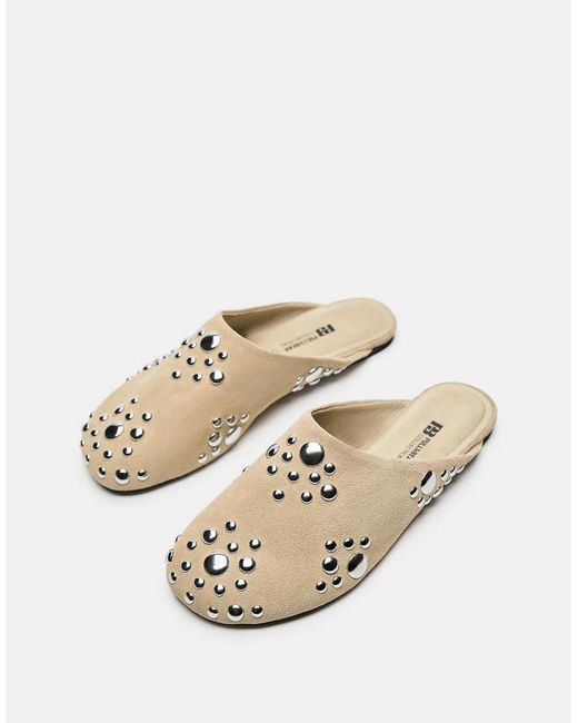 Pull&Bear Leren Muiltjes Met Studs in het Natural