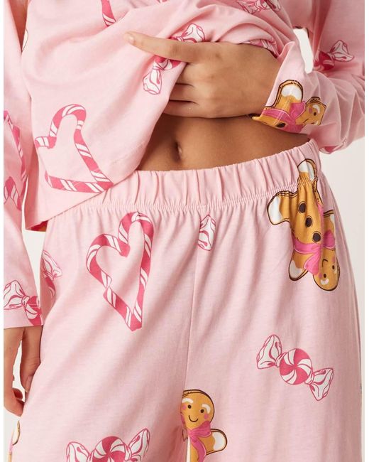 ASOS Pink Gingerbread & Candy Cane Long Sleeve Top & Trouser Pyjama Set