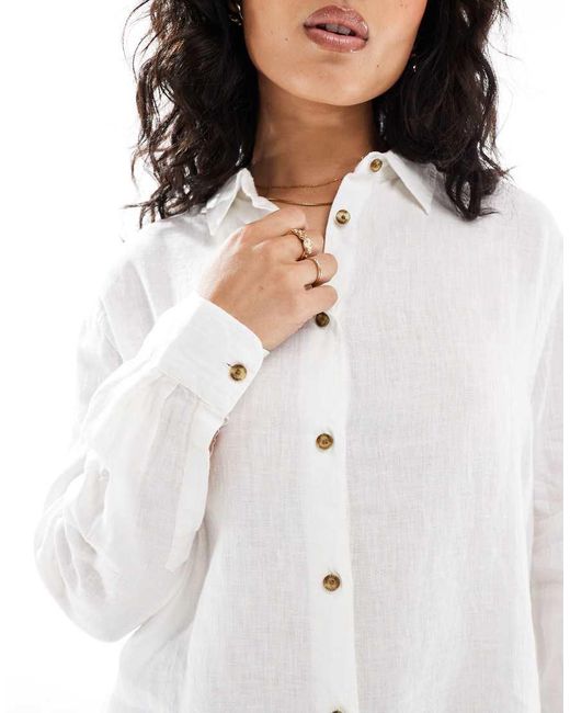 Superdry White Casual Linen Boyfriend Shirt