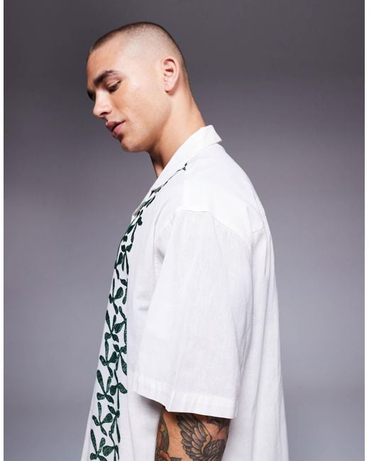 ASOS Gray Oversized Revere Shirt With Border Print for men
