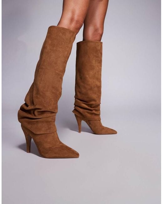 ASOS Brown Carissa Slouch Heeled Knee Boots