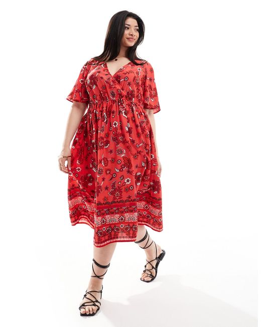 Yours Red Puff Sleeve Floral Maxi Dress