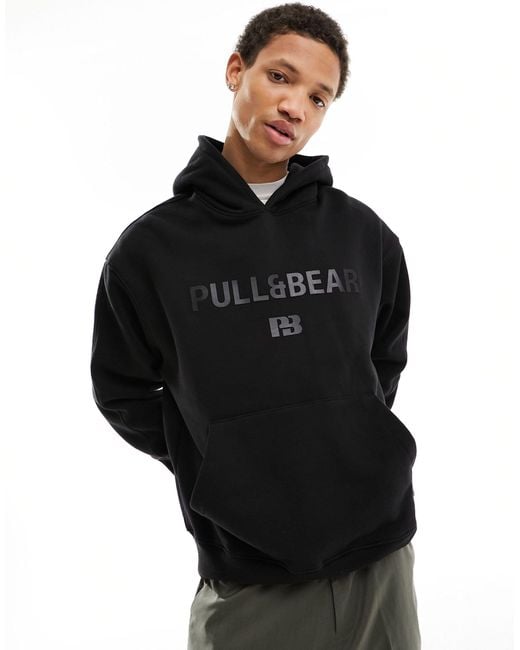 Pull&Bear Black Tonal Printed Hoodie for men