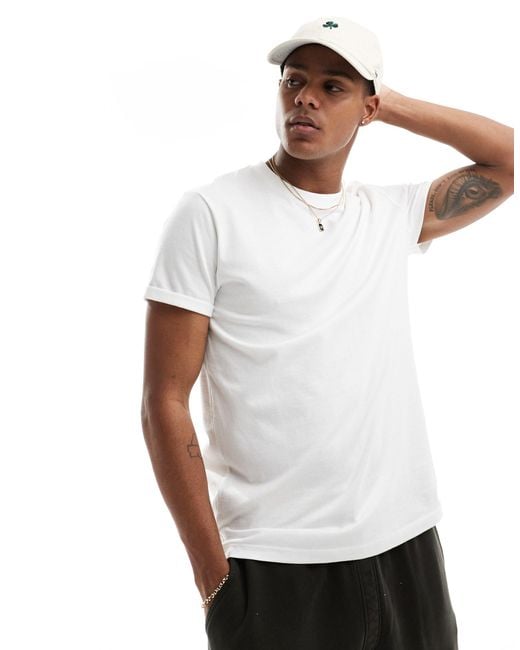 T-shirt bianca con maniche con risvolto di ASOS in White da Uomo