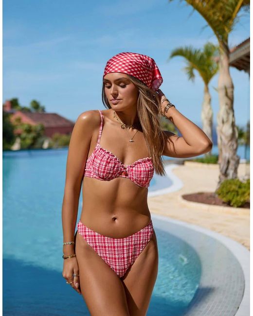 South Beach Blue X Misha Grimes Gingham Underwire Bikini Top