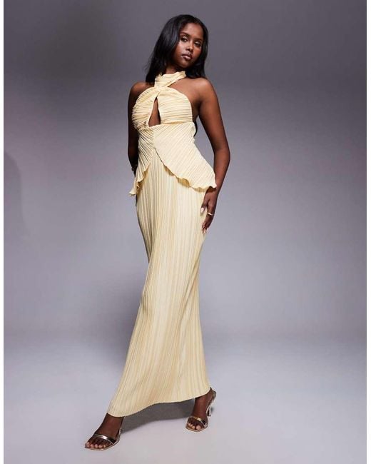 ASOS Blue Plisse Maxi Dress With Twisted Halterneck