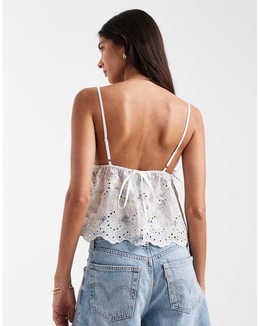 Daisy Street Blue Boho Blouse With Cutwork Detailing