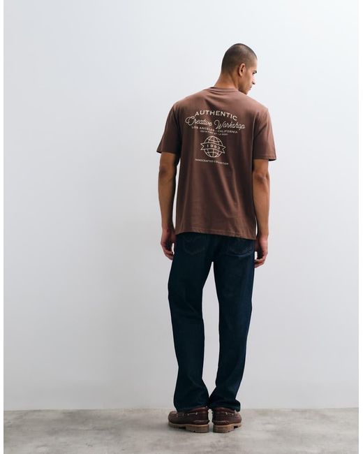 Threadbare Brown Back Print Relaxed Fit T-Shirt for men