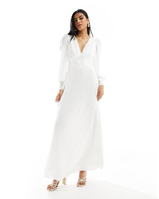 Vila White Bridal Lace Open Back Maxi Dress
