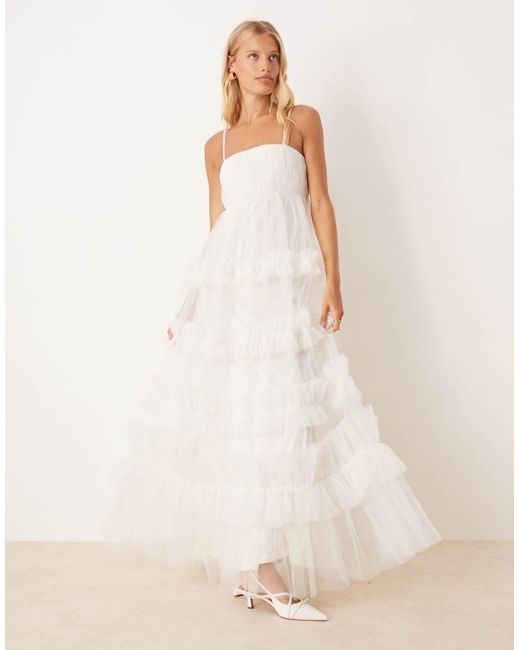 LACE & BEADS Natural Empire Ruffle Maxi Dress