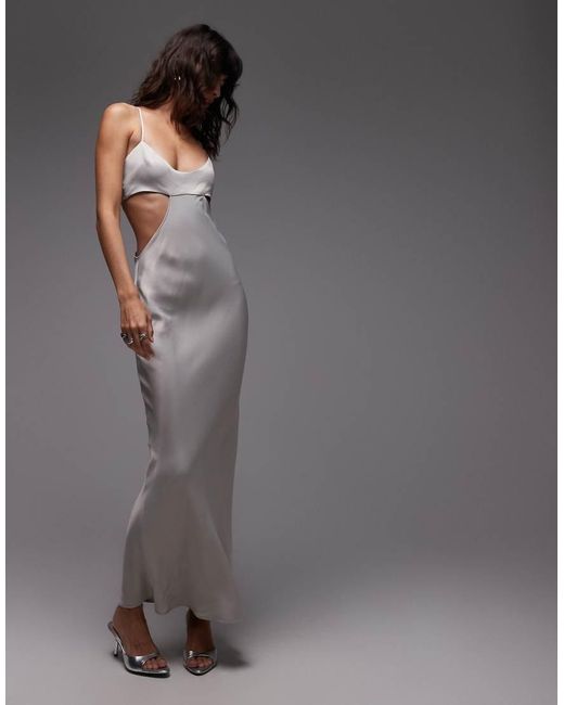 ASOS Gray Satin Cut Out Maxi Dress