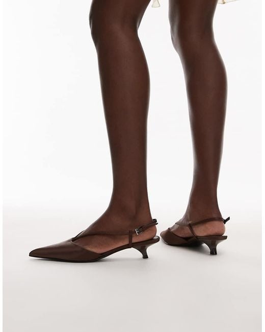 Mango Brown Satin Pointed Kitten Heel