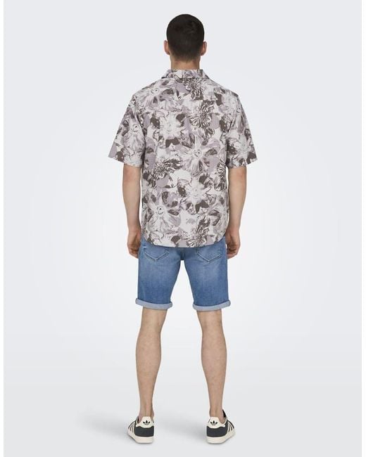 Camicia Color Gocce Di Pioggia di Only & Sons in Gray da Uomo