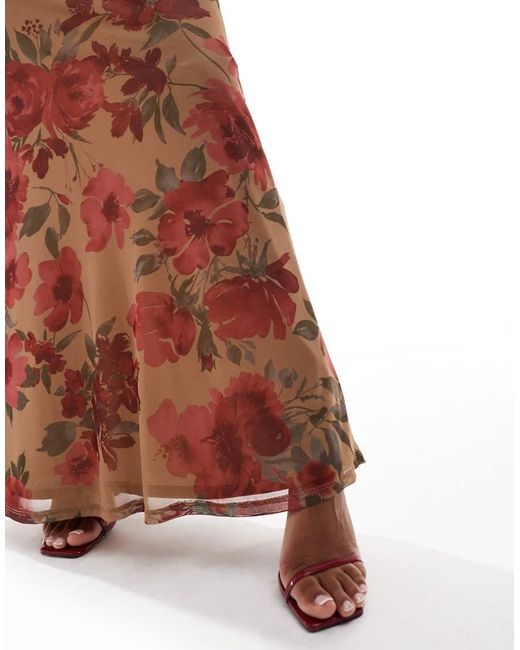 Falda Larga De Corte Sirena Con Estampado Floral De Malla De (Parte De Un Conjunto)-Rosa ASOS de color White