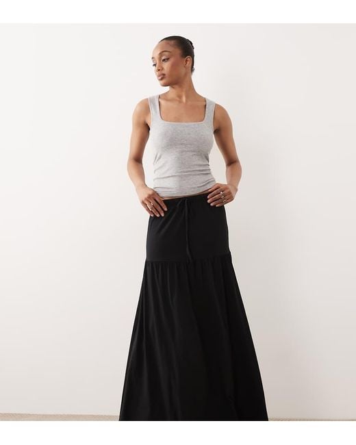 Vero Moda Black Tie Waist Jersey Tiered Boho Maxi Skirt