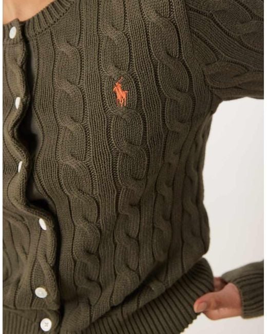 Polo Ralph Lauren Green Icon Logo Cotton Cable Knit Cardigan