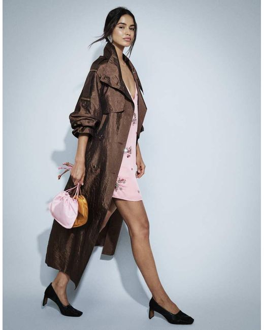 ASOS Brown Longline Oversized Trench Coat With Shoulder Pad