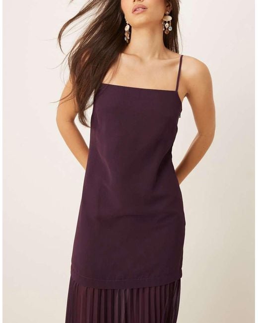 ASOS Brown Dropped Waist Pleated Skirt Cami Midi Dress