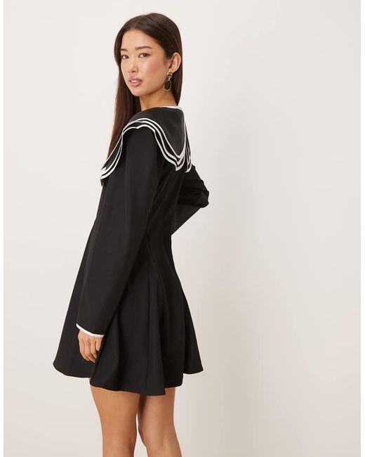 Sister Jane Black Contrast Layered Oversized Collar Mini Dress