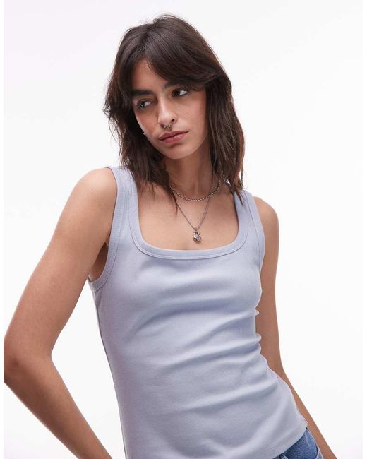 & Other Stories Blue Ribbed Jersey Vest Top With Scoop Neck